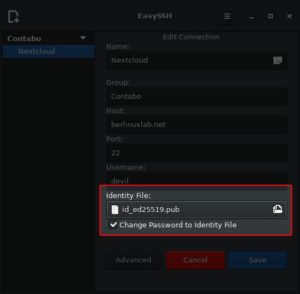 Abbildung 4: Das Setzen des Häkchens erlaubt das Nutzen eines SSH-Keys, der den Zugang zum Server besser absichert als ein Passwort.
