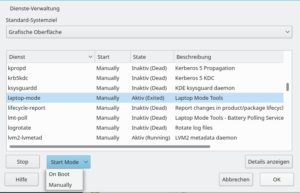 Abbildung 4: Um die Laptop-Mode-Tools zu aktivieren, setzen Sie im YaST-Modul <span class="ui-element">Dienste-Verwaltung</span> den Dienst <span class="ui-element">laptop-mode</span> auf den <span class="ui-element">Start-Mode</span> mit der Bezeichnung <span class="ui-element">On Boot</span>.