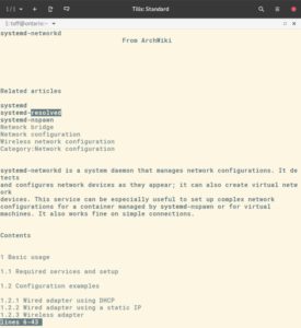Abbildung 5: Die gew&uuml;nschte Fundstelle zeigt Arch-Wiki-Lite &uuml;ber den Pager Less an, sodass Sie auch durch l&auml;ngere Artikel bequem per Tastatur navigieren.