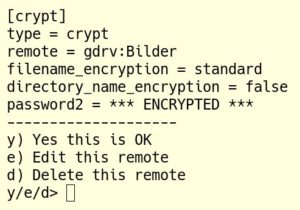 Abbildung 6: Mit einer eigenen Remote verschl&uuml;sselt Rclone Ihre Daten w&auml;hrend des Hochladens, sodass diese auch auf propriet&auml;ren Clouds vor fremden Einblicken sicher sind.