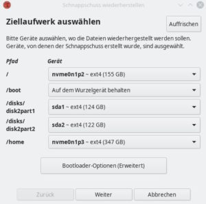 Abbildung 8: Generell passen die Vorgaben, die Timeshift f&uuml;r das Ziellaufwerk angibt. Trotzdem sollten Sie einen pr&uuml;fenden Blick darauf werfen.