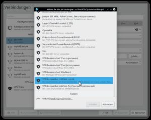 Abbildung 8: Der Linux-Netzwerkmanager unterstützt das von der Fritzbox angebotene Cisco-kompatible VPN ebenso wie Android- und Apple-Smartphones.