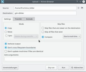 Abbildung 8: Beim Hochladen unterst&uuml;tzt Rclone Browser die wichtigsten Optionen der Kommandozeilenanwendung.