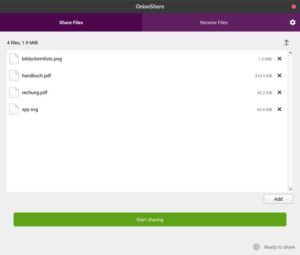 Abbildung 1: File-Sharing leicht gemacht: Dateien ins Fenster ziehen, auf <span class="ui-element">Start sharing</span> klicken und die URL dem Kontakt zukommen lassen. Konfigurationen am Router braucht es nicht.