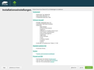 Abbildung 1: Der OpenSuse-Installer deaktiviert in der Voreinstellung SSH und schlie&szlig;t den zugeh&ouml;rigen Firewall-Port. Ein Klick auf die entsprechenden Optionen unter <span class="ui-element">Firewall und SSH</span> &auml;ndert das.
