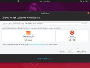 Abbildung 1: Bei von Windows belegten Laufwerken schl&auml;gt die Installationsroutine von Ubuntu vor, die Windows-Partition zu verkleinern. F&uuml;r diesen Vorgang irrelevante Partitionen blendet er dabei zur Vereinfachung aus.