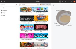 Abbildung 3: Hier existieren Runners f&uuml;r Linux-, Windows- und Browser-Spiele. In der Mitte listet Lutris alle ihm bekannten Spiele auf, die den Begriff <span class="ui-element">Super</span> im Namen tragen.