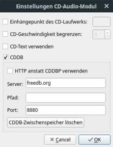 Abbildung 3: &Uuml;ber die Compact Disc Database CDDB lassen sich Informationen zu den eingelegten Audio-CDs aus dem Internet abrufen.