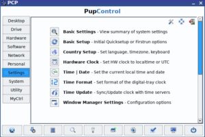 Abbildung 4: Das von Puppy Linux ausgeliehene <span class="ui-element">PupControl</span> fasst die verschiedenen Einstellungsdialoge unter einer Oberfläche zusammen.