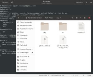 Abbildung 4: Die PKGBUILD-Datei des AUR-Helpers Yay sowie das finale Paket im Format einer <code>pkg.tar.gz</code>-Datei. Diese k&ouml;nnen Sie auch auf andere Systeme &uuml;bertragen.