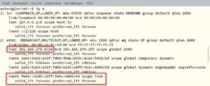 Abbildung 5: Mit etwas &Uuml;bung lesen Sie aus der Ausgabe des Befehls <code>ip a</code> die IPv4-Adresse und das dauerhafte lokale IPv6-Pendant heraus.