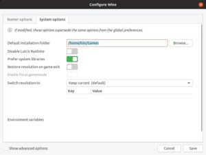 Abbildung 5: In den Einstellungen zu einem Spiel oder einem Runner lassen sich links unten per <span class="ui-element">Show advanced options</span> weitere Parameter einblenden. Die helfen, wenn das Spiel nicht starten m&ouml;chte.