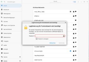 Abbildung 5: Die Konfiguration des WLAN-Zugangs erfolgt &uuml;ber die Einstellungen, ein Netzwerk-Applet fehlt im Panel des Desktops.