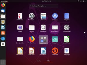 Abbildung 5: Ubuntu f&uuml;gt zwar dem Gnome-Desktop eine dauerhaft sichtbare Leiste hinzu; beim Rest des Desktops, wie hier beim Startmen&uuml;, kommt aber originale Gnome-Technik zum Einsatz.