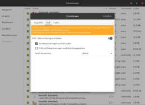 Abbildung 7: Der im Rahmen des Arch-Derivats Manjaro entwickelte Paketmanager Pamac dient als Frontend f&uuml;r Pacman. In den Einstellungen l&auml;sst sich das AUR als zus&auml;tzliche Paketquelle aktivieren.