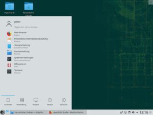 Abbildung 8: Eine Taskleiste am unteren Bildschirmrand mit relativ konservativem Startmen&uuml;: Die Standardkonfiguration des OpenSuse-Desktops KDE Plasma kommt Umsteigern von anderen Systemen entgegen.