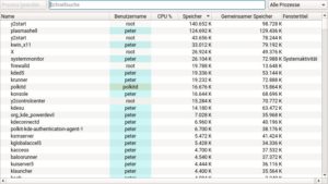 Abbildung 2: Der in KDE eingebaute Task-Manager l&auml;sst sich via <span class="key-combo">[Strg]+[Esc]</span> schnell starten und beendet nicht nur Programme, sondern schl&uuml;sselt auch deren Speicher- und Rechenleistungsbedarf auf.