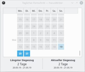 Abbildung 3: Wie beim Sporttraining sollte man sich auch beim Schreiben Ziele stecken. Der FocusWriter bietet dafür passende Funktionen und informiert Sie detailliert über Ihre Erfolge.
