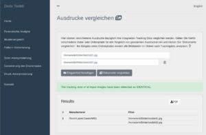 Abbildung 4: Beim Vergleich zweier Dokumente aus dem gleichen Drucker wurden &uuml;bereinstimmende Fingerabdr&uuml;cke festgestellt.