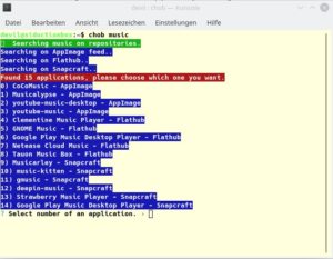 Abbildung 1: Die Suche nach dem Begriff <code>music</code> f&ouml;rderte im Test 15&nbsp;Anwendungen zutage, deren Name den Begriff enth&auml;lt.