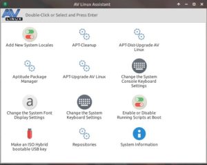 Abbildung 2: Der <span class="ui-element">AV**Linux Assistant</span> fasst die wichtigsten Konfigurationsdialoge in einem Fenster zusammen.