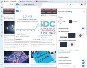 Abbildung 2: Opera integriert einen kostenlosen VPN-Dienst, mit dessen Hilfe sich beispielsweise geogeblockte Seiten aufrufen lassen. Die Geschwindigkeit des Seitenaufbaus sinkt dadurch nur unwesentlich.