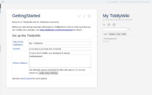 Abbildung 2: Der Standard-Tiddler erlaubt es, dem gesamten Wiki einen Namen und eine Beschreibung zu geben. Durch einen Klick auf das Pluszeichen erzeugen Sie Ihren ersten eigenen Tiddler.