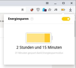 Abbildung 2: Der Energiesparmodus von Yandex Browser macht sich auf Notebooks positiv bemerkbar.