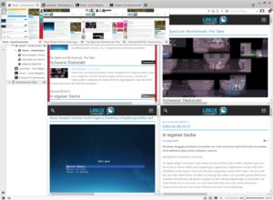 Abbildung 3: In Vivaldi k&ouml;nnen Sie Tabs zu Gruppen zusammenfassen, Vorschaubilder helfen dann bei der Navigation. Der Browser erlaubt es auch, mehrere Seiten wie Kacheln in einem Fenster darzustellen.