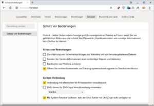 Abbildung 3: Yandex Browser bietet außergewöhnlich viele Sicherheits- und Krypto-Einstellungen.