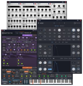 Abbildung 4: Oben der altbew&auml;hrte LxVST-Synth VEX, unten rechts der neue eingebaute 4Oscillators und links der ebenfalls neue komplexe Subtractive-Synth.