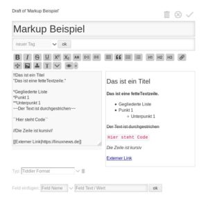 Abbildung 4: Die Auszeichnungssprache Markup lässt sich schnell erlernen und ist auch außerhalb von TiddlyWiki äußerst nützlich.