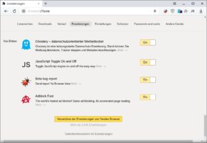 Abbildung 4: Der Yandex-Browser erlaubt das einfache Konfigurieren der installierten Addons.