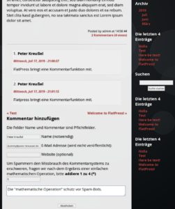 Abbildung 5: In der Flatpress-Standardeinstellung lassen sich alle Beitr&auml;ge ohne Login kommentieren.