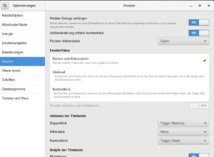 Abbildung 5: Gnome-Einstellungen wie das Aktivieren der Fenster bei bloßem Mauskontakt statt Mausklick finden Sie nicht im normalen Gnome-Einstellungszentrum, sondern erst im Programm <span class="ui-element">Optimierungen</span>.