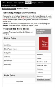 Abbildung 8: Die Ausgabe von bestimmten Plugins sowie statischen Seiten (<span class="ui-element">BlockParser</span>) lassen sich per Drag&nbsp;&amp;&nbsp;Drop in vorgesehenen Bereichen des Themes positionieren.