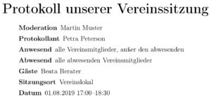 Abbildung 1: Der Protokollkopf erfasst &uuml;bersichtlich alle grundlegenden Informationen zur Sitzung.