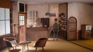 Abbildung 1: Sobald der Spieler einen benutzbaren Gegenstand mit der Maus ber&uuml;hrt, hebt das Spiel diesen hervor, wie hier die T&uuml;r.