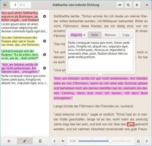 Abbildung 3: Neben simplen Lesezeichen speichert Foliate auch farbliche Hervorhebungen und Notizen.