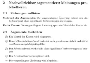 Abbildung 3: Meinungen und Argumente lassen sich einfach auflisten.