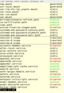 Abbildung 6: Mit dem Kommando <code>systemctl list-unit-files</code> erhalten Sie eine Übersicht über die verfügbaren Dienste.