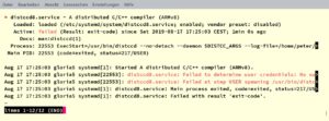 Abbildung 7: Fehlermeldungen eines Diensts erscheinen in der Ausgabe von <code>systemctl status</code> rot.
