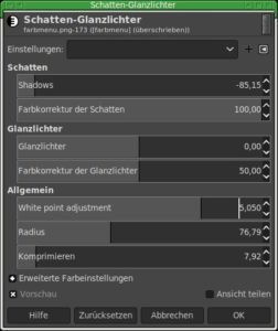 Abbildung 7: Die neue Funktion <span class="ui-element">Schatten-Glanzlichter</span> erlaubt umfangreiche Bildanpassungen.