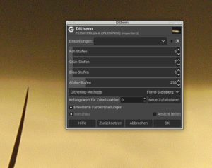 Abbildung 11: Farbreduktion durch <span class="ui-element">Dithering</span> erlaubt dieser Dialog.