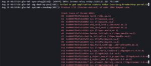 Abbildung 1: Die erste rote Zeile im Systemlog dokumentiert einen Absturz des Programms Tracker-extract. Der folgende Stack-Trace gibt Software-Entwicklern Aufschluss &uuml;ber die inneren Vorg&auml;nge im Programm, die zum Absturz gef&uuml;hrt haben.