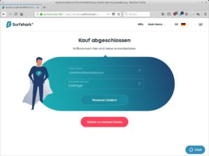 Abbildung 1: Den Zugang zum VPN-Konto schaltet Surfshark sofort nach der Bezahlung frei.
