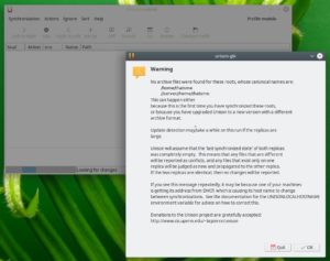 Abbildung 2: Beim erstmaligen Abgleich erscheint eine Warnung, die man nur im Idealfall &ndash; bei einem noch leeren Client &ndash; ruhigen Gewissens mit <span class="ui-element">Ok</span> beantworten darf.