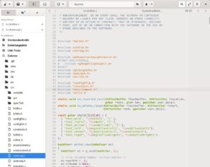 Abbildung 2: Die Hauptansicht von Builder&nbsp;3.34 mit zwei in sogenannten Seiten (Reitern) ge&ouml;ffneten Quellcodedateien. Die Seitenleiste mit dem Projektbaum l&auml;sst sich bei Bedarf ausblenden.