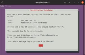 Abbildung 2: Am Ende der Installation fasst das Setup noch einmal alle wichtigen Informationen zum Pi-hole-System zusammen.
