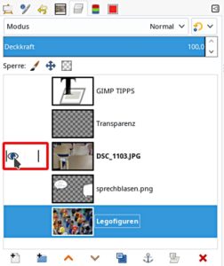 Abbildung 2: Bei gehaltener Umschalttaste blenden Sie per Mausklick auf eine Ebene die anderen aus und wieder ein. Das klappt f&uuml;r jede Ebene im Ebenenstapel, ob aktiv oder nicht.